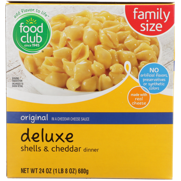 Prepared Meals Food Club Original In A Cheddar Cheese Sauce Deluxe Shells & Cheddar Dinner hero