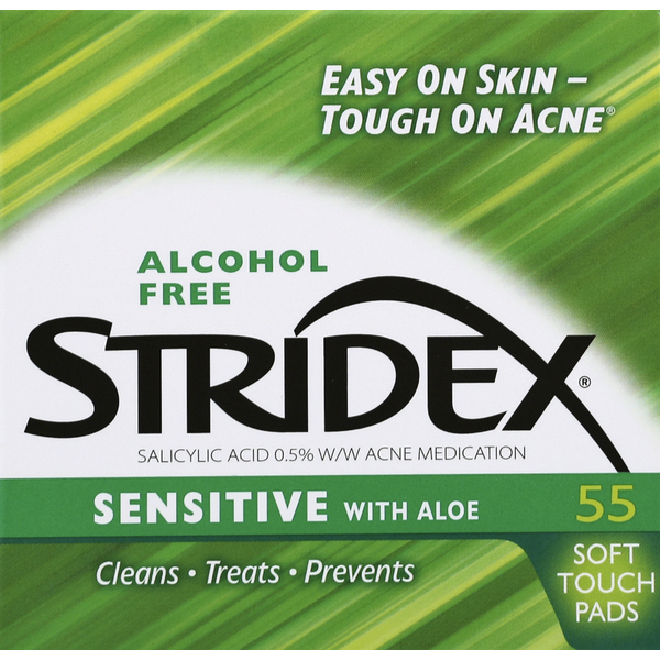 Facial Care Stridex Acne Medication, Sensitive, with Aloe, Soft Touch Pads hero