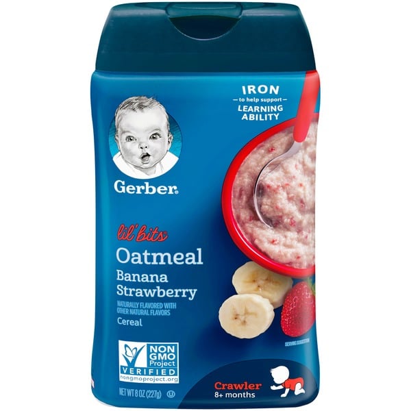 Baby Food & Formula Gerber Lil' Bits Baby Cereal Banana Strawberry Oatmeal Canister hero