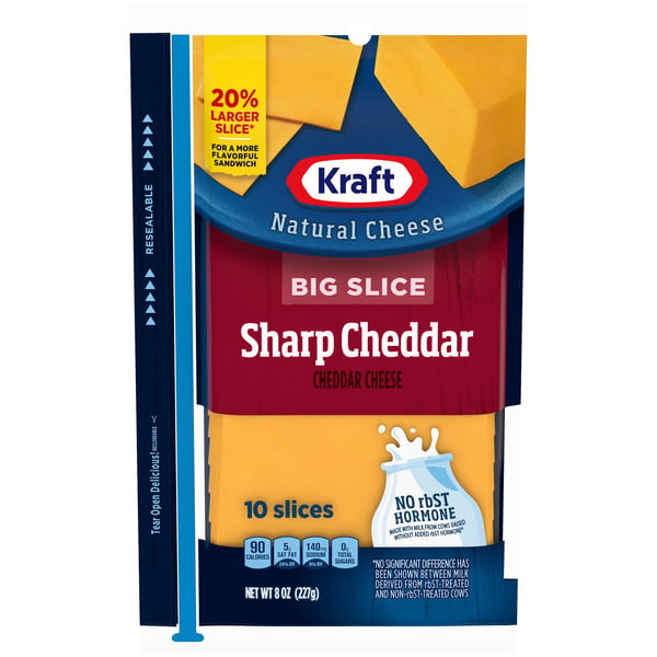 Packaged Cheese Kraft Big Slice Sharp Cheddar Cheese Slices, 10 ct Pack hero