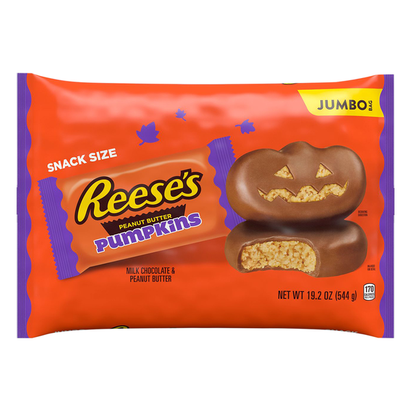 Candy & Chocolate Reese's Peanut Butter Pumpkins, MIlk Chocolate & Peanut Butter, Snack Size, Jumbo Bag hero