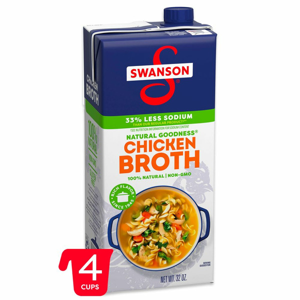 Soup, Broth & Bouillon Swanson's Natural Goodness Lower Sodium Chicken Broth hero