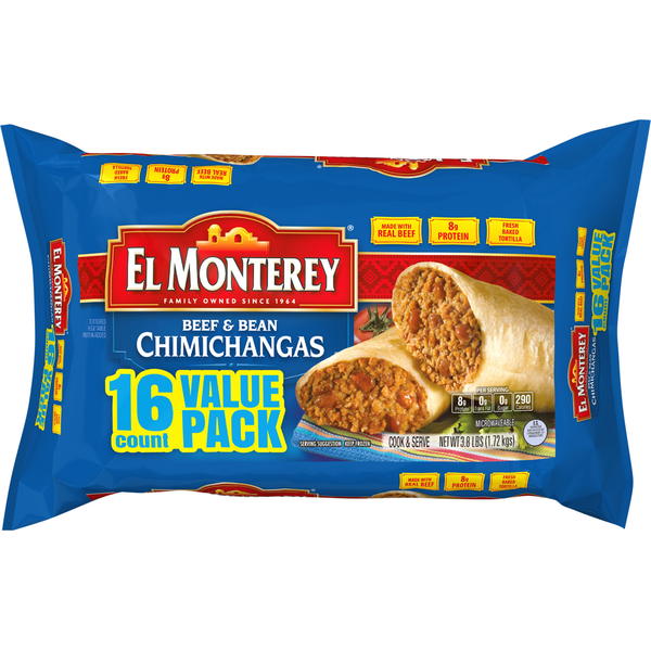 Prepared Meals El Monterey Chimichangas, Beef & Bean, Value Pack hero