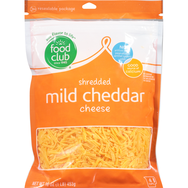 Packaged Cheese Food Club Shredded Cheese, Mild Cheddar hero