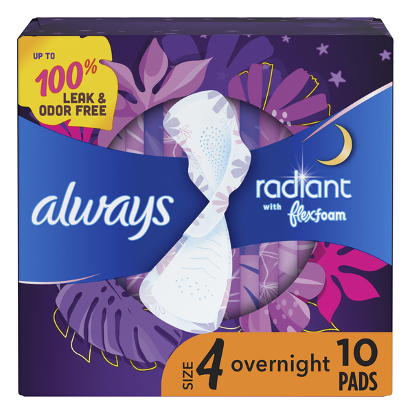 Feminine Care Always Radiant Overnight Pads, Size 4 hero