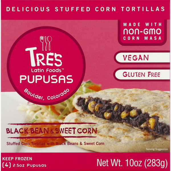 Frozen Meals Tres Latin Foods Vegan Black Bean And Sweet Corn Tortilla Pupusas hero