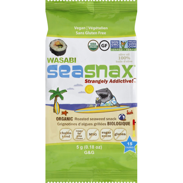 Fruit & Vegetable Snacks SeaSnax Seaweed Snack, Organic, Roasted, Wasabi hero