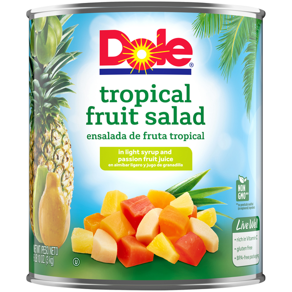 Canned Fruit & Applesauce Dole Tropical Fruit Salad in Light Syrup and Passion Fruit Juice hero