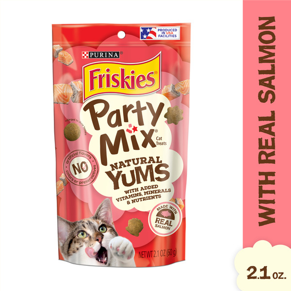 Cat Food & Care Purina Friskies Natural Cat Treats, Party Mix Natural Yums With Real Salmon and Vitamins, Minerals & Nutrients hero