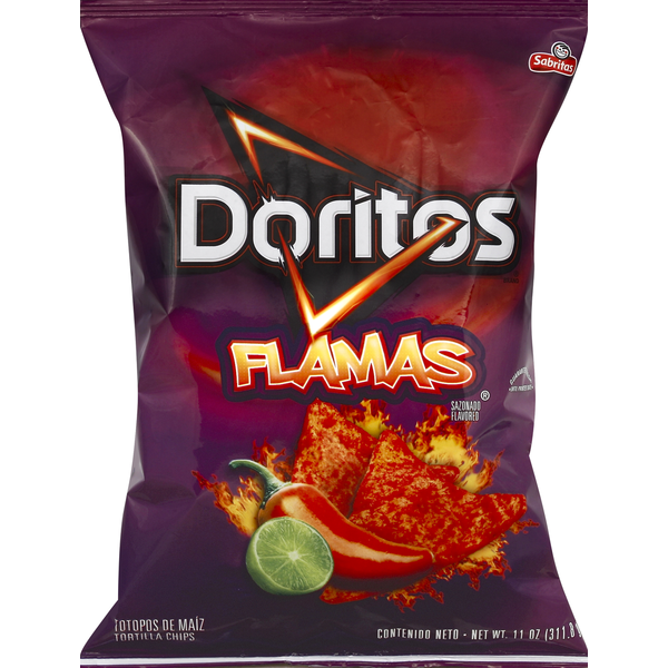 Chips & Pretzels Doritos Tortilla Chips, Flamas, Sazonado Flavored hero