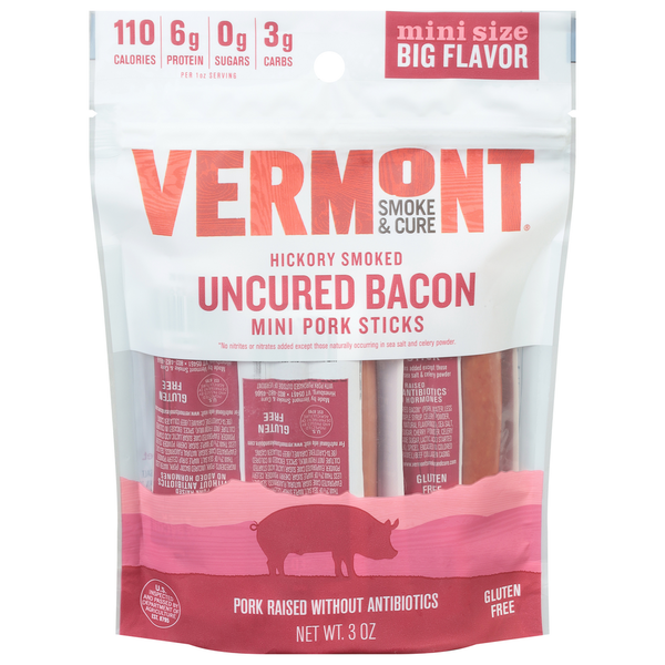 Vermont Smoke & Cure Pork Stick, Uncured Bacon, Hickory Smoked, Mini, Mini Size hero