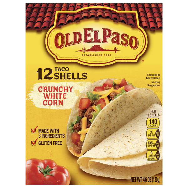 Latino Foods Old El Paso Taco Shells, Crunchy White Corn hero