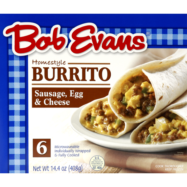 Frozen Breakfast Bob Evans Farms Burrito, Homestyle, Sausage, Egg & Cheese hero