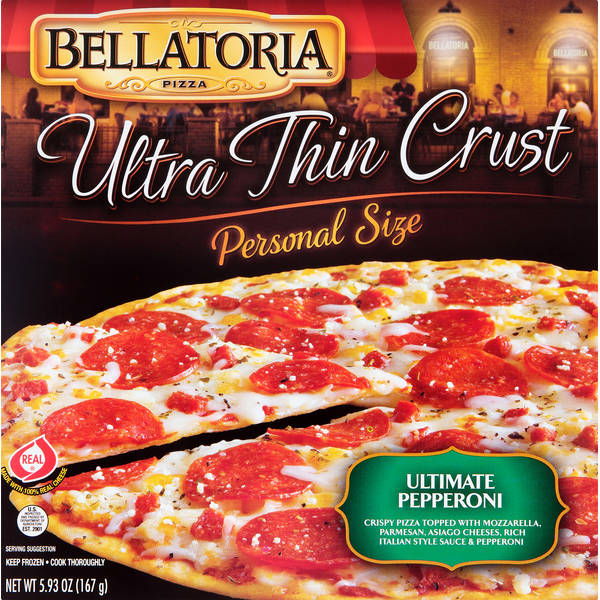 Frozen Pizza Bellatoria Pizza, Ultra Thin Crust, Ultimate Pepperoni, Personal Size hero