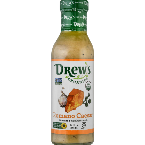 Salad Dressing & Toppings Drew's Organics Dressing & Quick Marinade, Romano Caesar hero