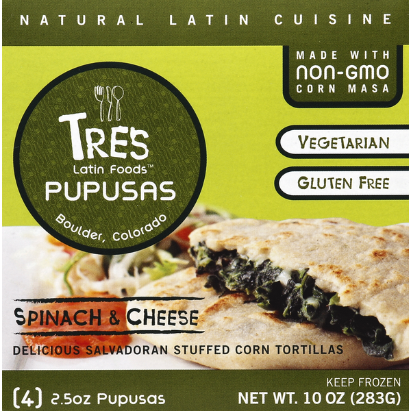 Frozen Meals Tres Latin Foods Pupusas, Spinach & Cheese hero