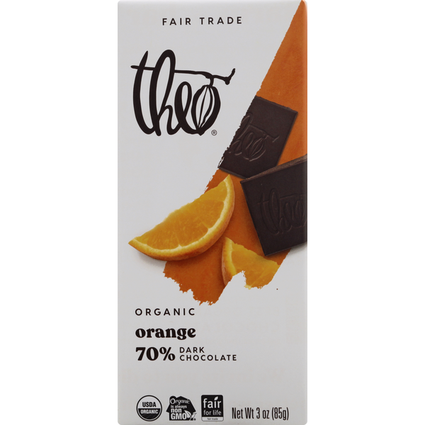 Candy & Chocolate Theo Chocolate Dark Chocolate, Organic, Orange, 70% hero