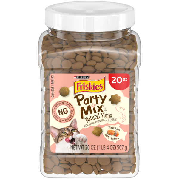 Purina Friskies Natural Cat Treats, Party Mix Natural Yums With Real Salmon and Vitamins, Minerals & Nutrients hero