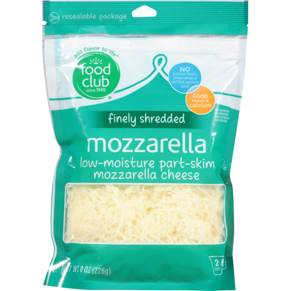 Packaged Cheese Food Club Finely Shredded Cheese, Part-Skim, Mozzarella, Low-Moisture hero