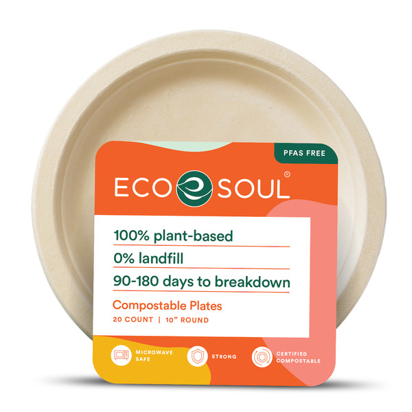 Plates, Bowls, Cups & Flatware EcoSoul 10 inch Plant-Based Compostable Plates, 20 Count hero