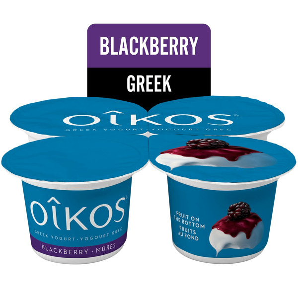 Yogurt Oikos Blackberry 4x100g Oikos Greek Yogurt, Blackberry Flavour, Fruit On The Bottom hero