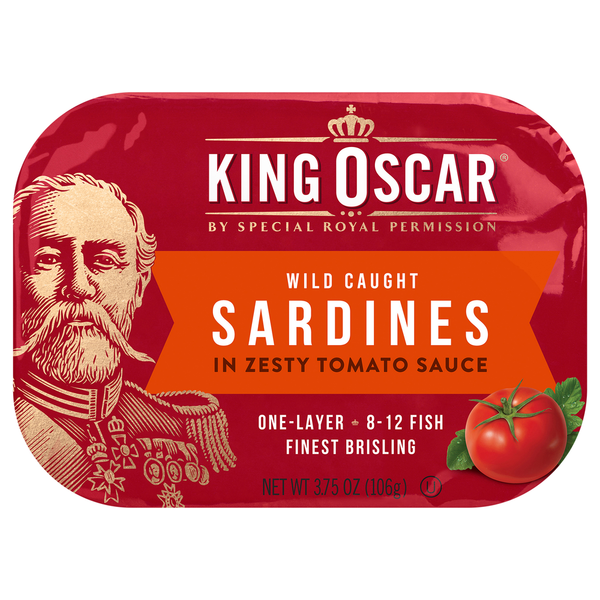 Canned Meat & Seafood King Oscar Sardines, in Zesty Tomato Sauce, Wild Caught hero