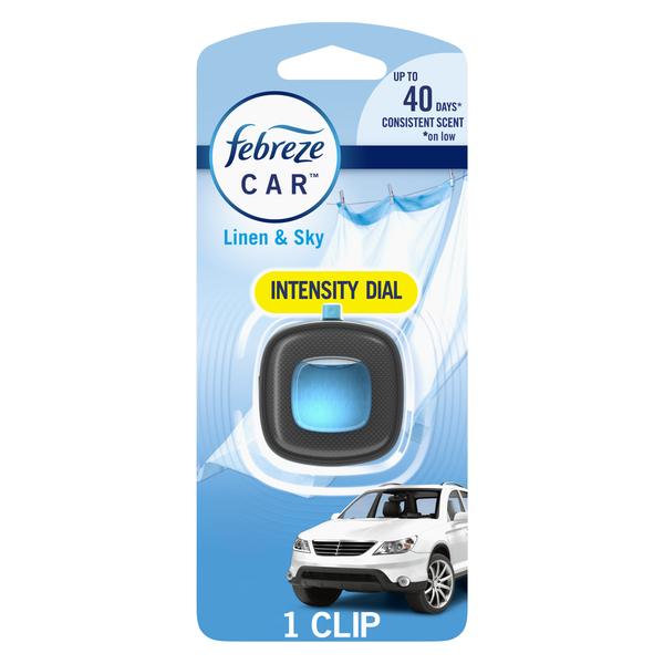 Air Fresheners & Candles Febreze Car Odor-Eliminating Air Freshener Vent Clip, Linen & Sky Scent hero