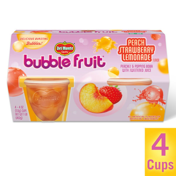 Fruit & Vegetable Snacks Del Monte BUBBLE FRUIT CUP Snacks, Peach Strawberry Lemonade, 4 Pack hero