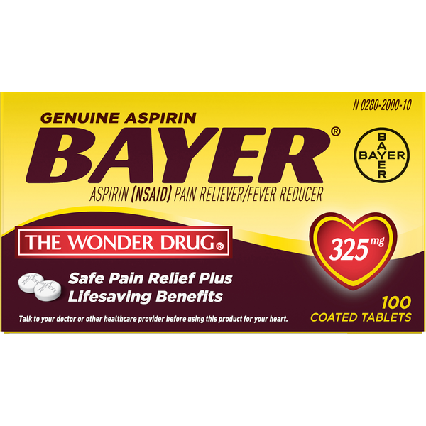 Muscle, Joint & Pain Relief Bayer Aspirin, Genuine, 325 mg, Coated Tablets hero