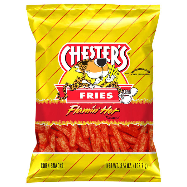 Chips & Pretzels Chester's Fries Corn & Potato Snacks, Flamin' Hot Flavored hero