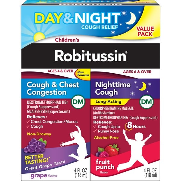 Cold, Flu & Allergy Robitussin Day & Night Cough & Chest Congestion Grape Non Drowsy DM hero