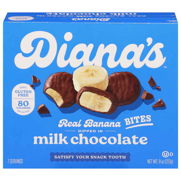 Diana’s Gluten Free Milk Chocolate Frozen Fresh Fruit Bananas Bites hero