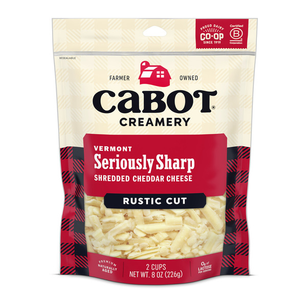 Packaged Cheese Cabot Rustic Cut Shredded Seriously Sharp Cheddar Cheese hero