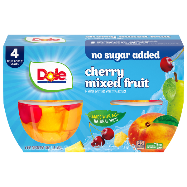 Canned Fruit & Applesauce Dole Cherry Mixed Fruit, in Water Sweetened with Stevia Extract hero