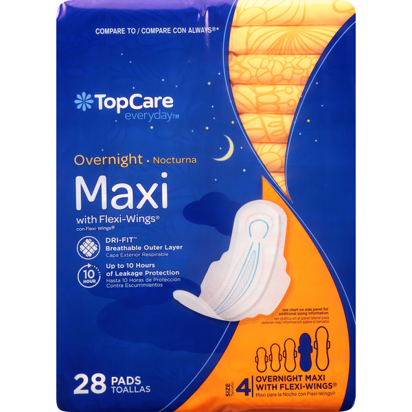 Feminine Care TopCare Pads with Flexi-Wings, Maxi, Overnight, Size 4 hero