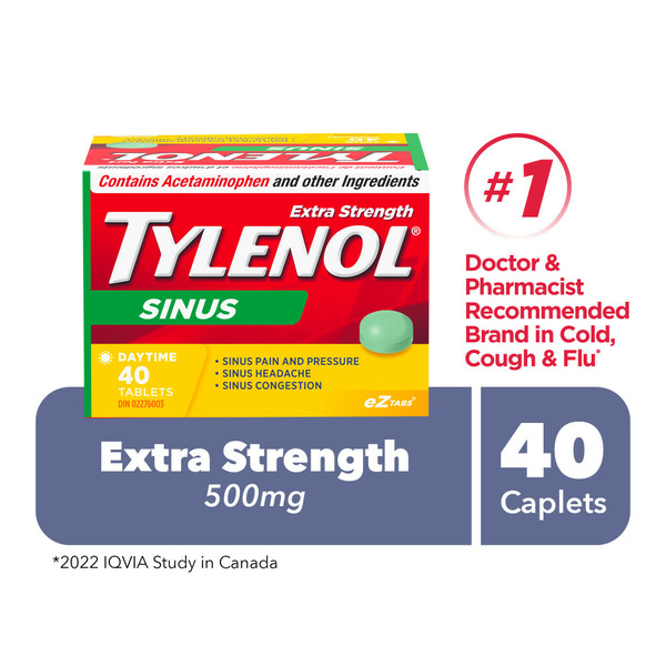 Cold, Flu & Allergy Tylenol Adult Extra Strength Sinus Relief Day Eztabs hero