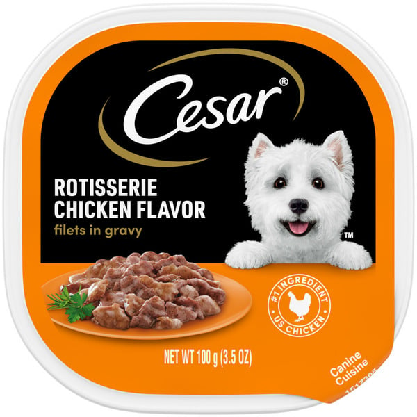 Cesar Filets in Gravy Soft Wet Dog Food Rotisserie Chicken hero