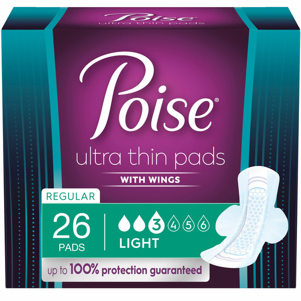 Poise Ultra Thin Incontinence Pads with Wings, Light Absorbency, Regular Length hero