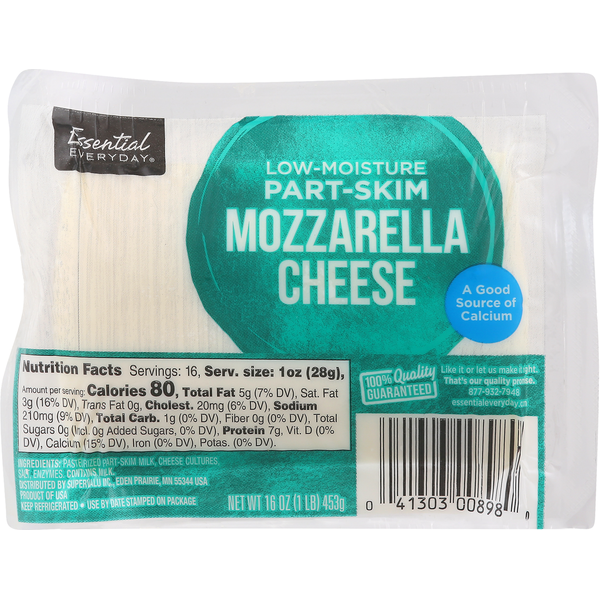 Packaged Cheese Essential Everyday Cheese, Mozzarella, Low-Moisture Part-Skim hero