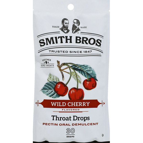 Cold, Flu & Allergy Smith Brothers Farms Throat Drops, Wild Cherry Flavored hero