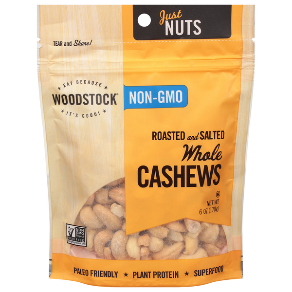 Nuts, Seeds & Dried Fruit WOODSTOCK Non-GMO Whole Cashews, Roasted and Salted hero