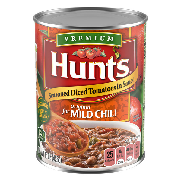 Canned & Jarred Vegetables Hunt's Seasoned Diced Tomatoes with Sauce for Mild Chili hero