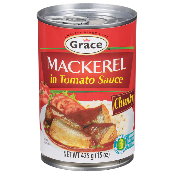 Canned Meat & Seafood Grace Mackerel, in Tomato Sauce, Chunky hero