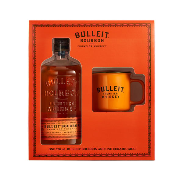 Whiskey Bulleit Bourbon Whiskey Bottle with a Branded Ceramic Mug hero