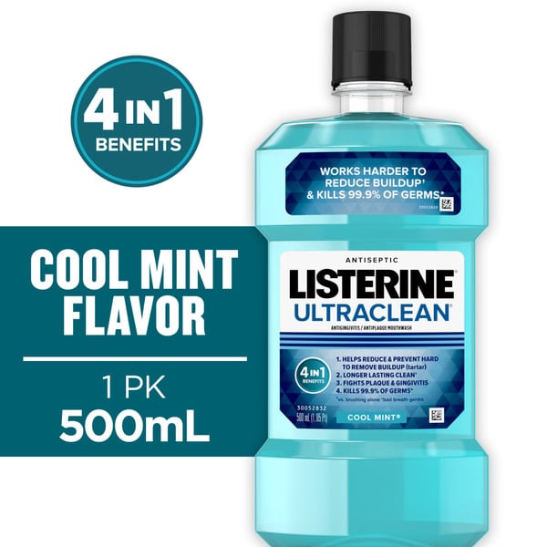 Oral Hygiene Listerine Ultraclean Antiseptic Mouthwash, Tartar, Cool Mint hero