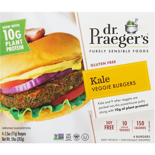 Frozen Vegan & Vegetarian Dr. Praeger's Veggie Burgers, Kale hero