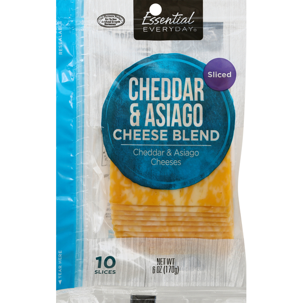 Packaged Cheese Essential Everyday Cheese Blend, Cheddar & Asiago, Sliced hero