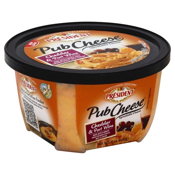 Specialty Cheeses Président President Sharp Cheddar & Port Wine Spreadable Pub Cheese hero