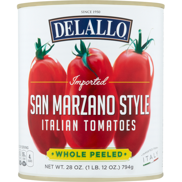 Fresh Vegetables DeLallo Italian Tomatoes, San Marzano Style, Whole Peeled hero