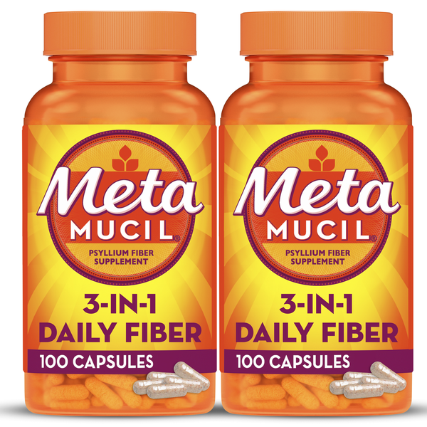 Digestion Metamucil Daily Fiber Supplement Capsules, Psyllium Husk Fiber for Digestive Health hero